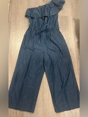 Westport One-Shoulder Denim Jumpsuit in Dark Blue